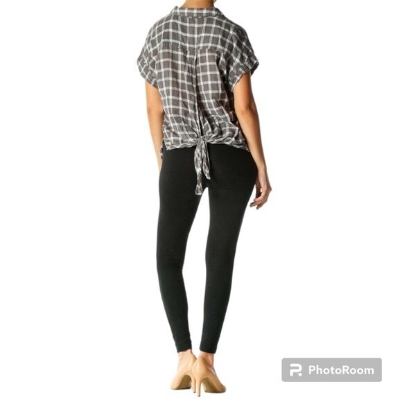 Lucky Brand Brown Plaid Button Down Boyfriend Top Blouse With Tie Back Size M - Picture 4 of 14